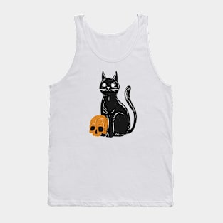 Spooky cat with skull Halloween Tank Top